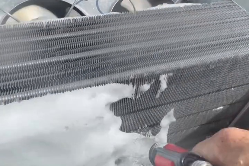 Frost packed into the coil fins blocks airflow and slows heat transfer.