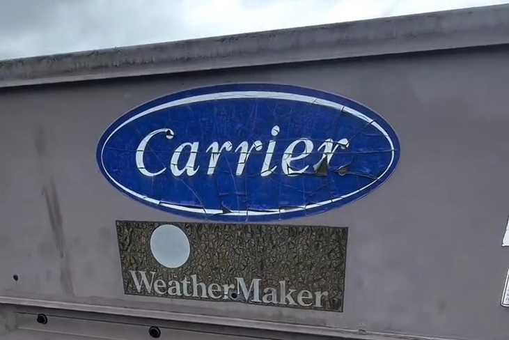 A Carrier rooftop unit like this one is common on restaurants, offices, and retail buildings.